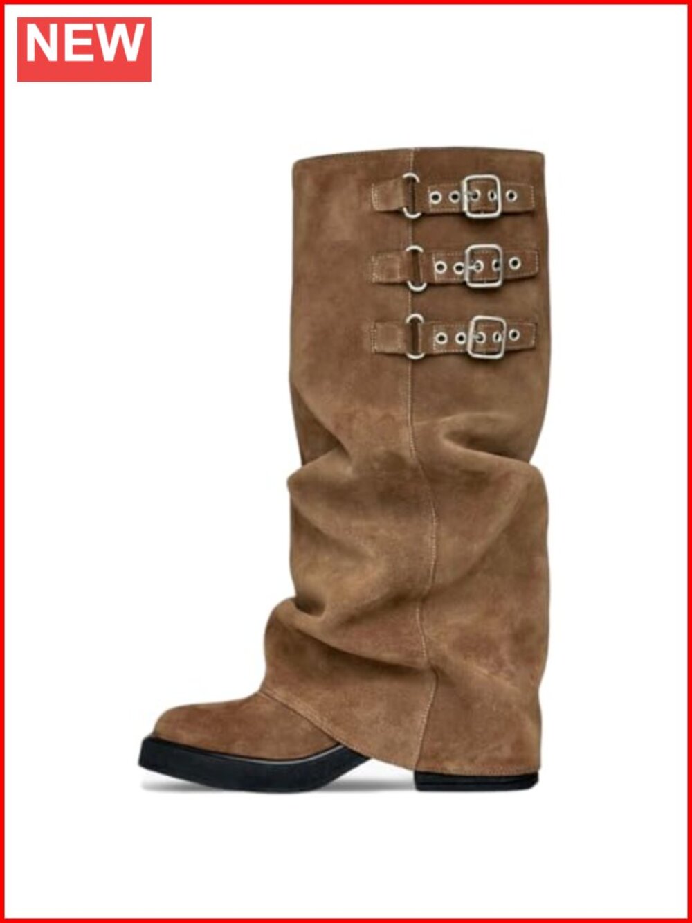 Slouchy Knee High Boots Women Fold Over Square Toe Platform Motorcycle